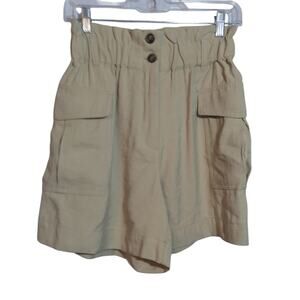H&M Paper Bag-Waisted Khaki Cargo Shorts Neutral Casual Size 6